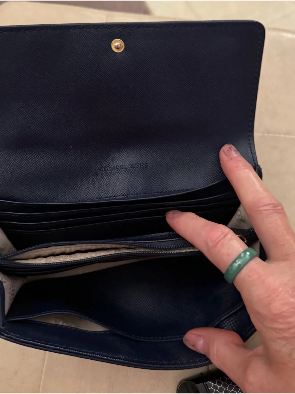 Michael Kors Navy Leather Card Holder with Gold MK Emblem